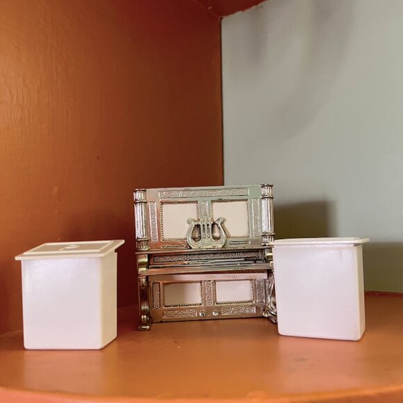 MCM 1950's Piano Salt & Pepper Shaker Silver 3 Piece - Picture 4 of 8